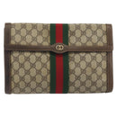 GUCCI PARFUMS GG Supreme Web Sherry Line Clutch Bag PVC Beige Gold Auth 194232-13