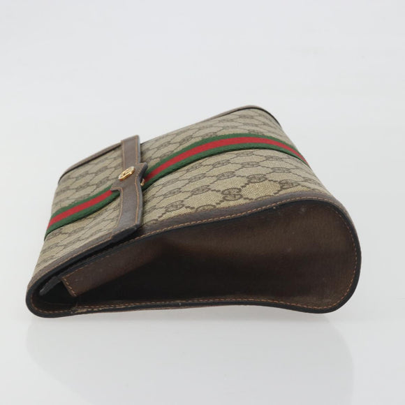 GUCCI PARFUMS GG Supreme Web Sherry Line Clutch Bag PVC Beige Gold Auth 194232