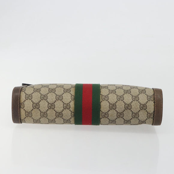 GUCCI PARFUMS GG Supreme Web Sherry Line Clutch Bag PVC Beige Gold Auth 194232