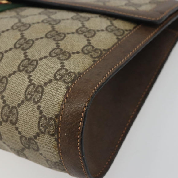 GUCCI PARFUMS GG Supreme Web Sherry Line Clutch Bag PVC Beige Gold Auth 194232