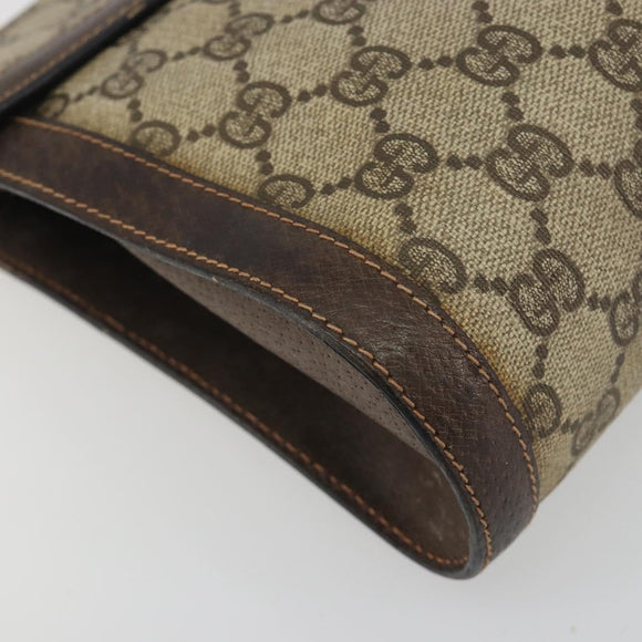 GUCCI PARFUMS GG Supreme Web Sherry Line Clutch Bag PVC Beige Gold Auth 194232