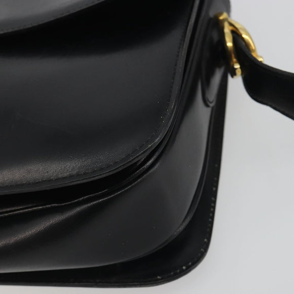 CELINE Shoulder Bag Leather Black Gold Auth 194233