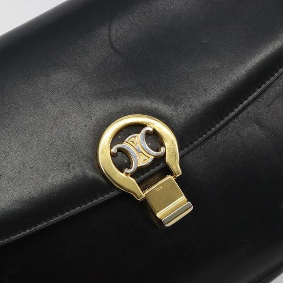 CELINE Shoulder Bag Leather Black Gold Auth 194233