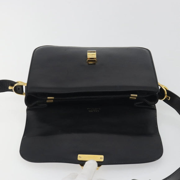 CELINE Shoulder Bag Leather Black Gold Auth 194233
