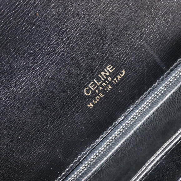 CELINE Shoulder Bag Leather Black Gold Auth 194233