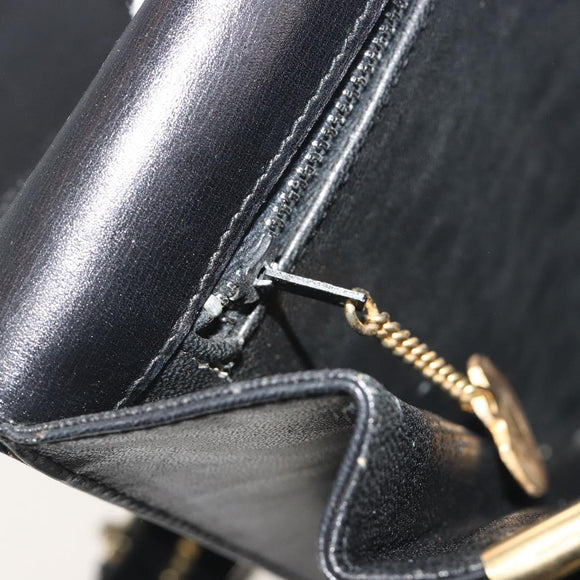 CELINE Shoulder Bag Leather Black Gold Auth 194233