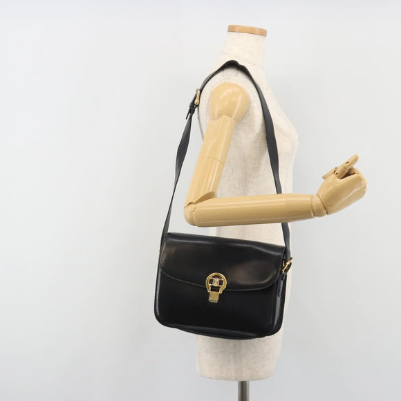 CELINE Shoulder Bag Leather Black Gold Auth 194233
