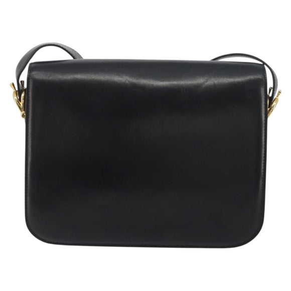 CELINE Shoulder Bag Leather Black Gold Auth 194233