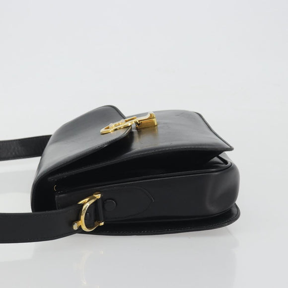 CELINE Shoulder Bag Leather Black Gold Auth 194233