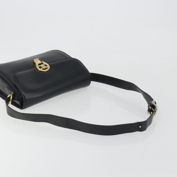CELINE Shoulder Bag Leather Black Gold Auth 194233