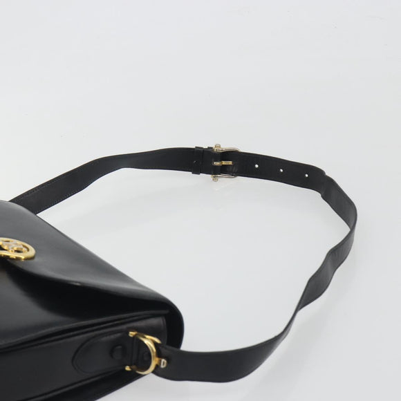 CELINE Shoulder Bag Leather Black Gold Auth 194233