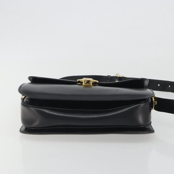 CELINE Shoulder Bag Leather Black Gold Auth 194233