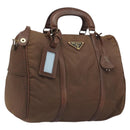 PRADA Hand Bag Nylon Brown Gold Auth 194238-1