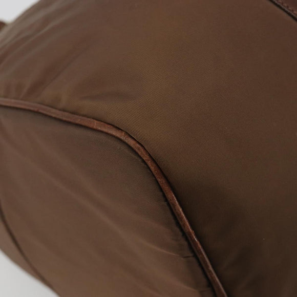 PRADA Hand Bag Nylon Brown Gold Auth 194238