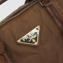 PRADA Hand Bag Nylon Brown Gold Auth 194238-14