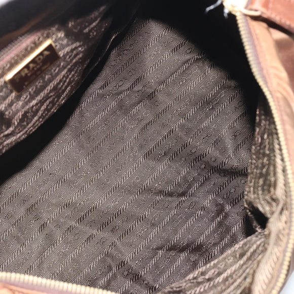 PRADA Hand Bag Nylon Brown Gold Auth 194238