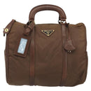 PRADA Hand Bag Nylon Brown Gold Auth 194238-2