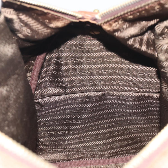 PRADA Hand Bag Nylon Brown Gold Auth 194238