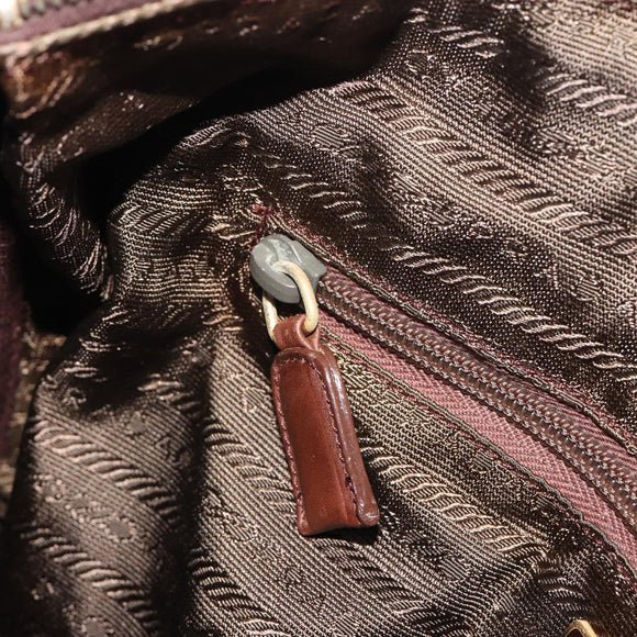 PRADA Hand Bag Nylon Brown Gold Auth 194238