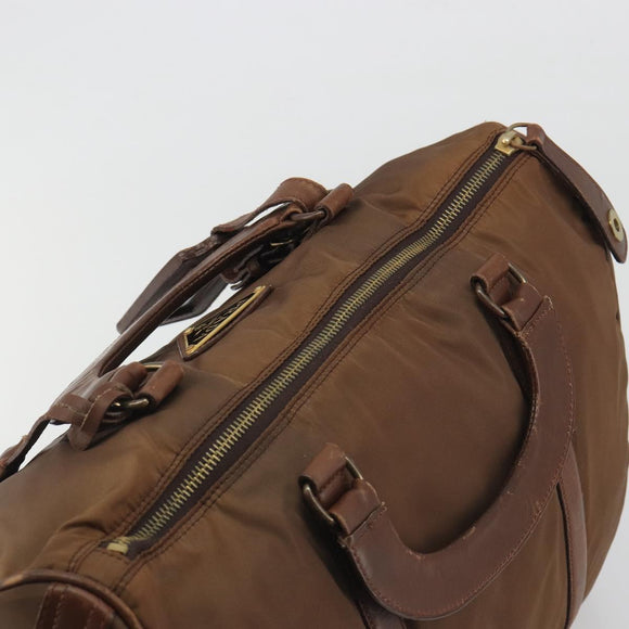 PRADA Hand Bag Nylon Brown Gold Auth 194238