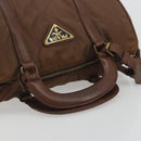PRADA Hand Bag Nylon Brown Gold Auth 194238-7