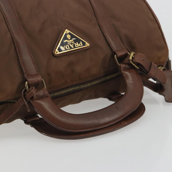 PRADA Hand Bag Nylon Brown Gold Auth 194238