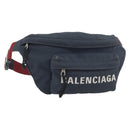 BALENCIAGA Body Bag Canvas Navy Silver Auth 194239-1