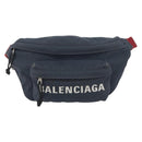 BALENCIAGA Body Bag Canvas Navy Silver Auth 194239-2
