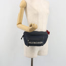 BALENCIAGA Body Bag Canvas Navy Silver Auth 194239-21