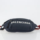BALENCIAGA Body Bag Canvas Navy Silver Auth 194239-9