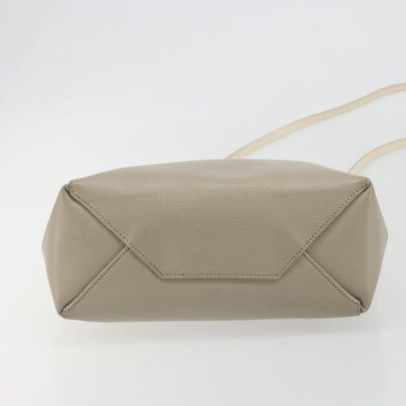 CELINE Vertical Cabas Small Hand Bag Calf Skin 2way White Gray gold Auth 194240