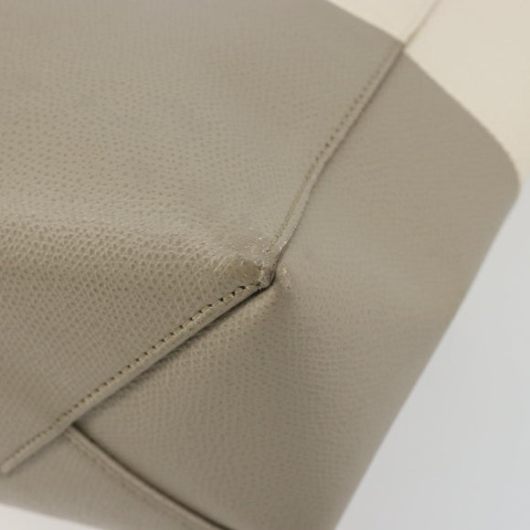 CELINE Vertical Cabas Small Hand Bag Calf Skin 2way White Gray gold Auth 194240