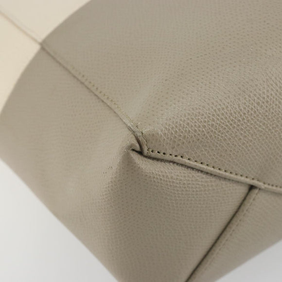 CELINE Vertical Cabas Small Hand Bag Calf Skin 2way White Gray gold Auth 194240