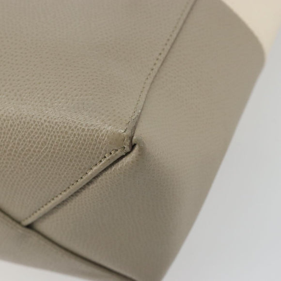 CELINE Vertical Cabas Small Hand Bag Calf Skin 2way White Gray gold Auth 194240