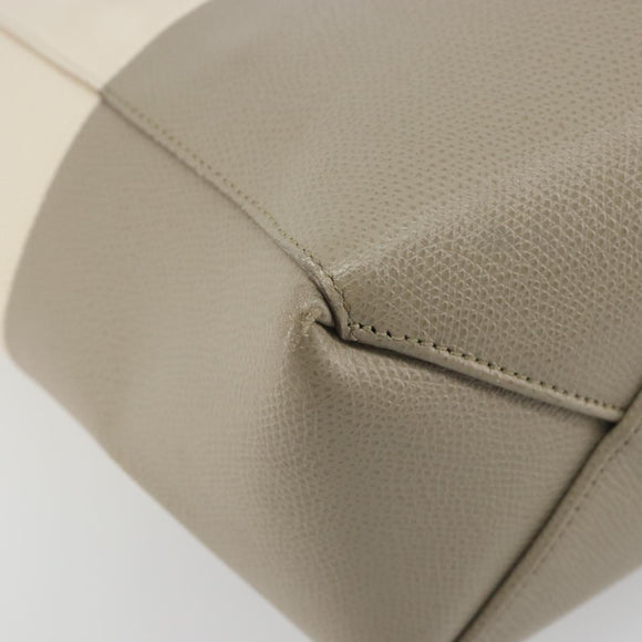 CELINE Vertical Cabas Small Hand Bag Calf Skin 2way White Gray gold Auth 194240