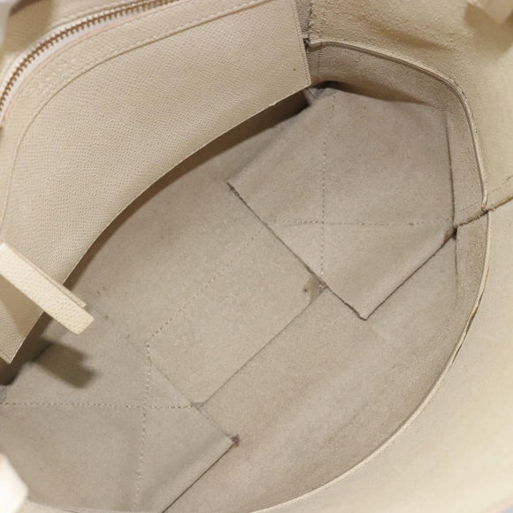 CELINE Vertical Cabas Small Hand Bag Calf Skin 2way White Gray gold Auth 194240