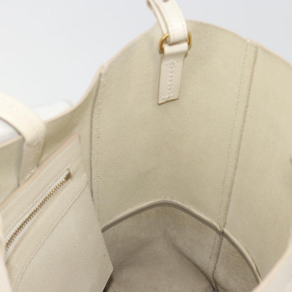 CELINE Vertical Cabas Small Hand Bag Calf Skin 2way White Gray gold Auth 194240