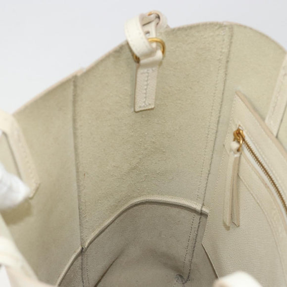 CELINE Vertical Cabas Small Hand Bag Calf Skin 2way White Gray gold Auth 194240