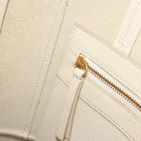CELINE Vertical Cabas Small Hand Bag Calf Skin 2way White Gray gold Auth 194240