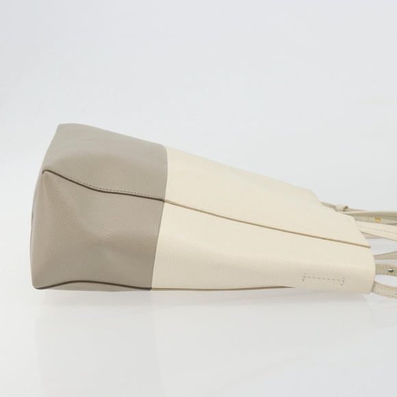 CELINE Vertical Cabas Small Hand Bag Calf Skin 2way White Gray gold Auth 194240