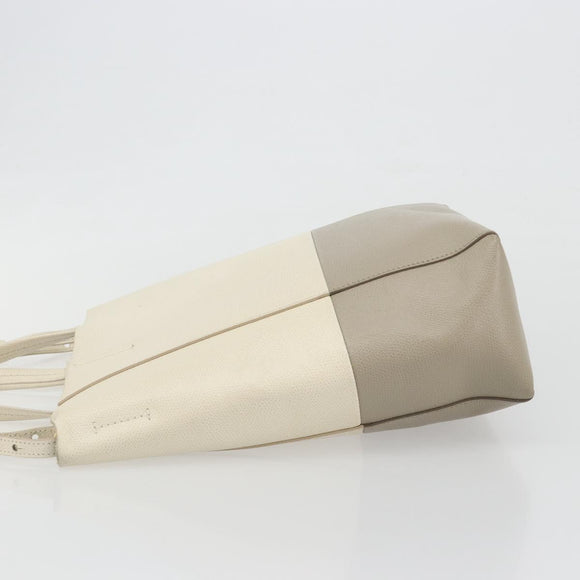 CELINE Vertical Cabas Small Hand Bag Calf Skin 2way White Gray gold Auth 194240
