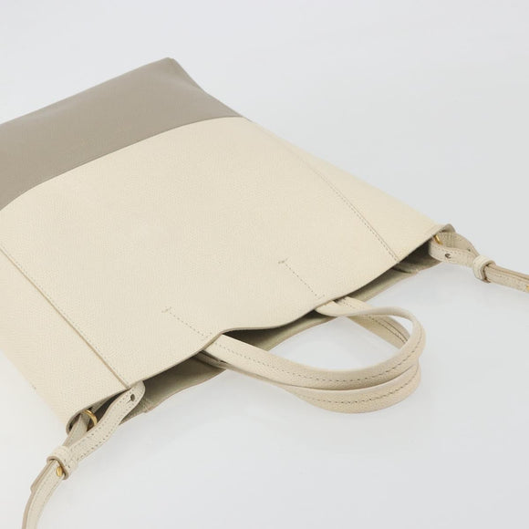 CELINE Vertical Cabas Small Hand Bag Calf Skin 2way White Gray gold Auth 194240