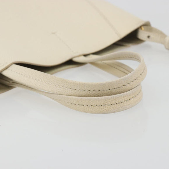 CELINE Vertical Cabas Small Hand Bag Calf Skin 2way White Gray gold Auth 194240