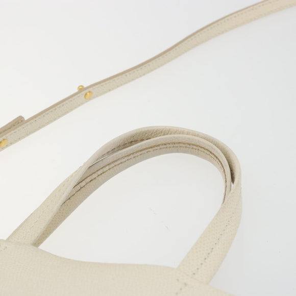 CELINE Vertical Cabas Small Hand Bag Calf Skin 2way White Gray gold Auth 194240