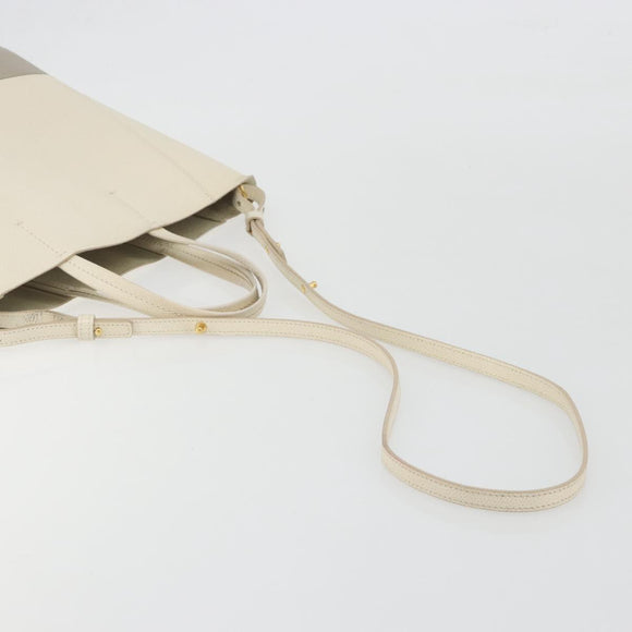 CELINE Vertical Cabas Small Hand Bag Calf Skin 2way White Gray gold Auth 194240