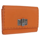 FENDI Celeria Wallet Leather Orange Silver Auth 194243A-1