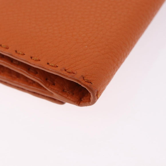 FENDI Celeria Wallet Leather Orange Silver Auth 194243A