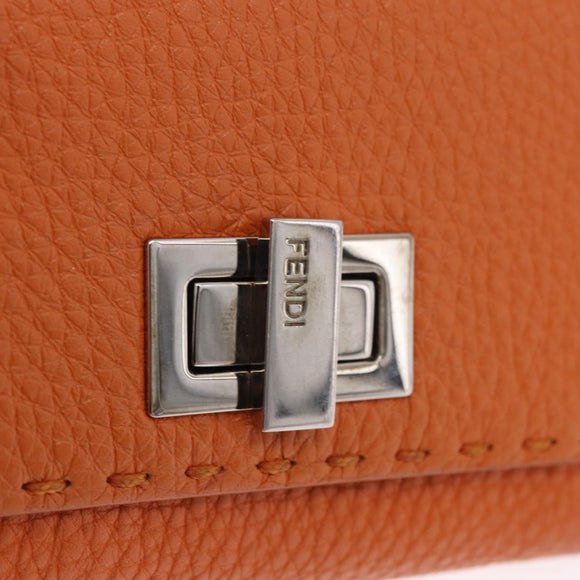 FENDI Celeria Wallet Leather Orange Silver Auth 194243A