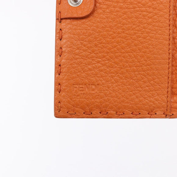 FENDI Celeria Wallet Leather Orange Silver Auth 194243A