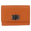 FENDI Celeria Wallet Leather Orange Silver Auth 194243A-13